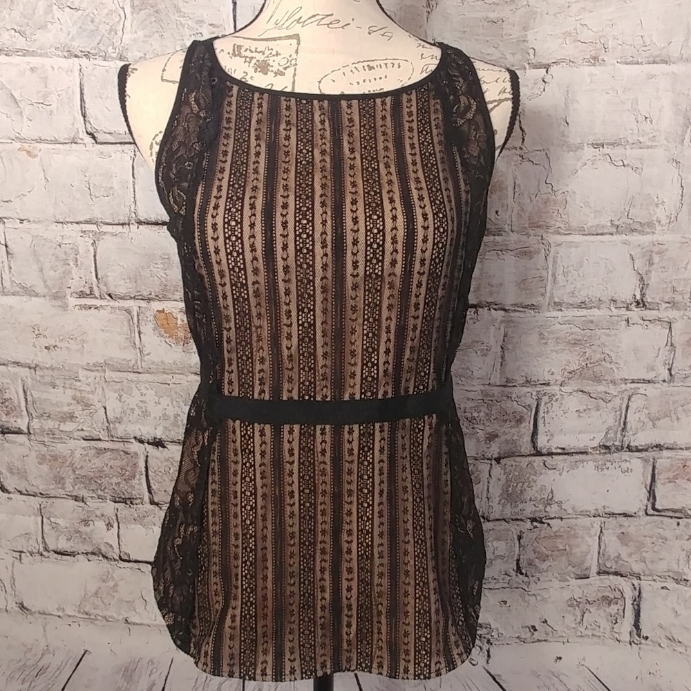 Loft black lace sleeveless blouse- nude lining
